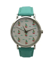 Olivia Pratt Teal Faux Leather Sailing Boats Dial Women Watch