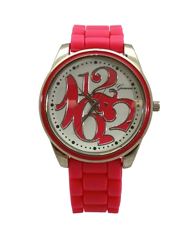 Olivia Pratt Hot Pink Round Big Face with Colorful Numbers Women Watch