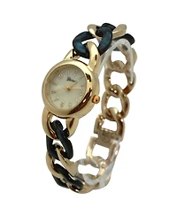 Olivia Pratt Navy Gold Chain and Tortoise Strap Women Watch