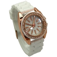 Olivia Pratt White Bright Silicone Band with Rhinestones Numeral Women Watch