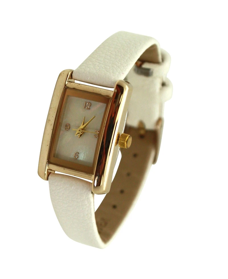 Olivia Pratt White Thin Gold Square Face Solid Faux Leather Women Watch