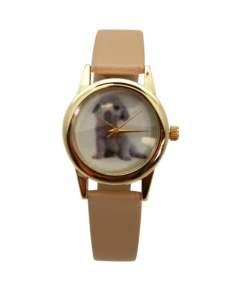 Olivia Pratt Beige Cat and Dog Face Faux Leather Band Women Watch