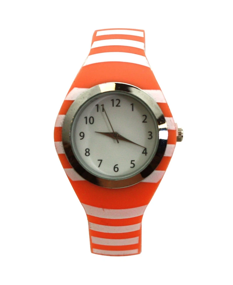 Olivia Pratt Orange Stripped Silicone Band Women Watch
