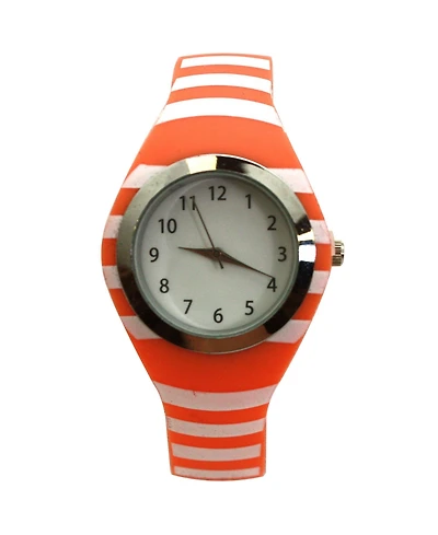 Olivia Pratt Orange Stripped Silicone Band Women Watch