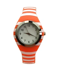 Olivia Pratt Orange Stripped Silicone Band Women Watch