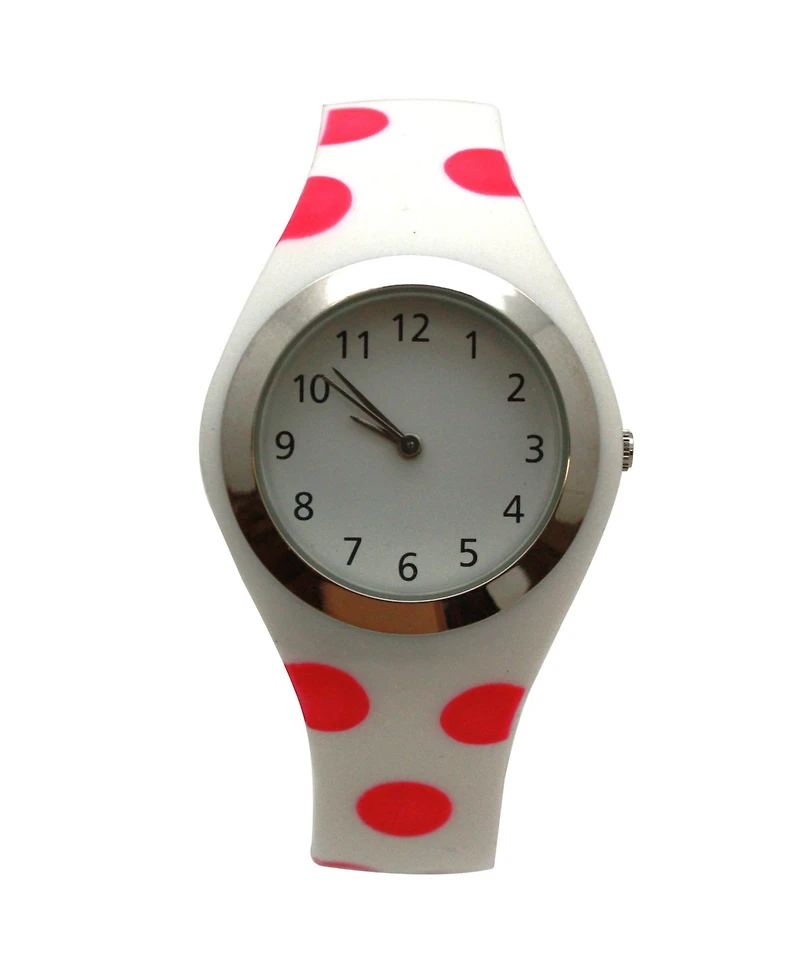 Olivia Pratt White Polka Dots Silicone Band Women Watch