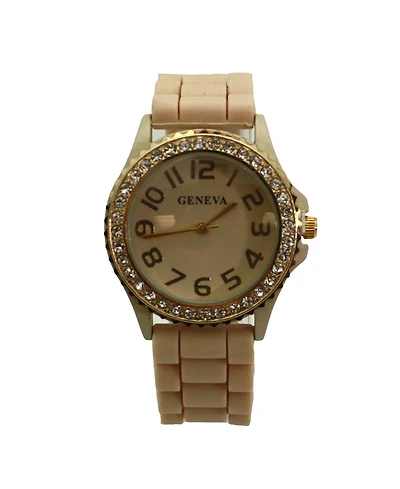 Olivia Pratt Beige Every Day Silicone and Rhinestones Colorful Women Watch