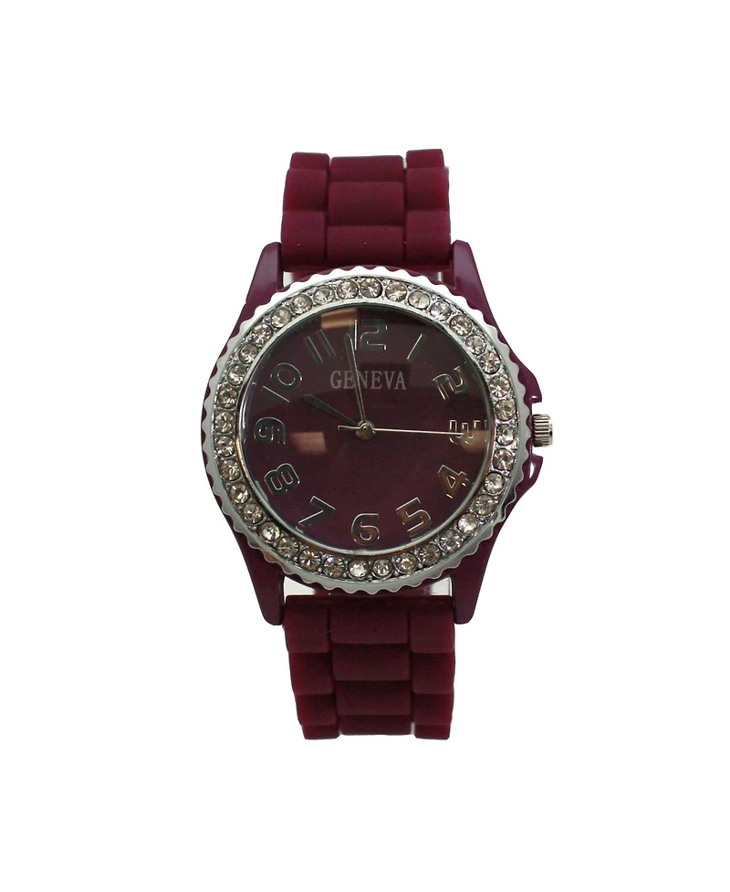 Olivia Pratt Burgundy Every Day Silicone and Rhinestones Colorful Women Watch