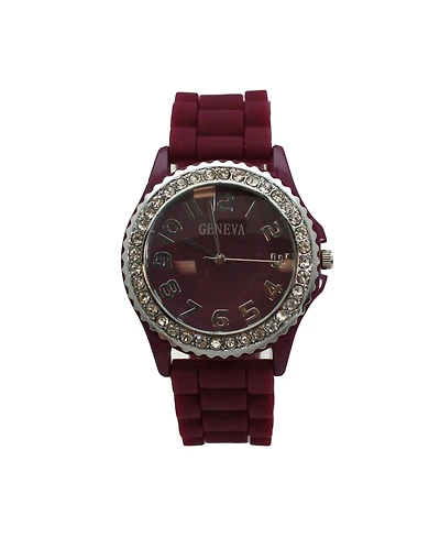 Olivia Pratt Burgundy Every Day Silicone and Rhinestones Colorful Women Watch