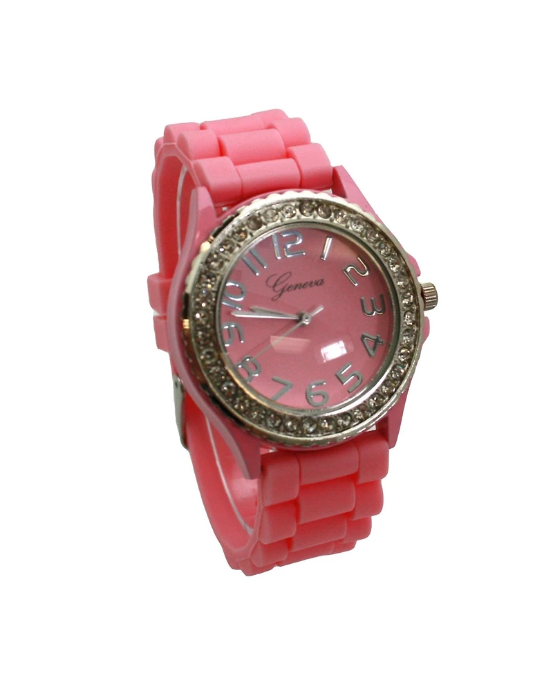 Olivia Pratt Light Pink Every Day Silicone and Rhinestones Colorful Women Watch