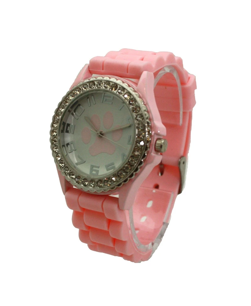 Olivia Pratt Light Pink Every Day Silicone Paw and Rhinestones Colorful Women Watch