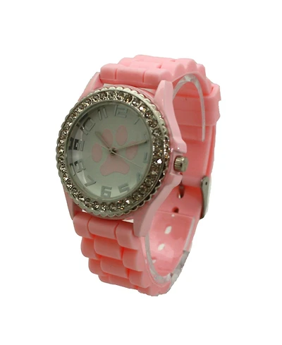 Olivia Pratt Light Pink Every Day Silicone Paw and Rhinestones Colorful Women Watch