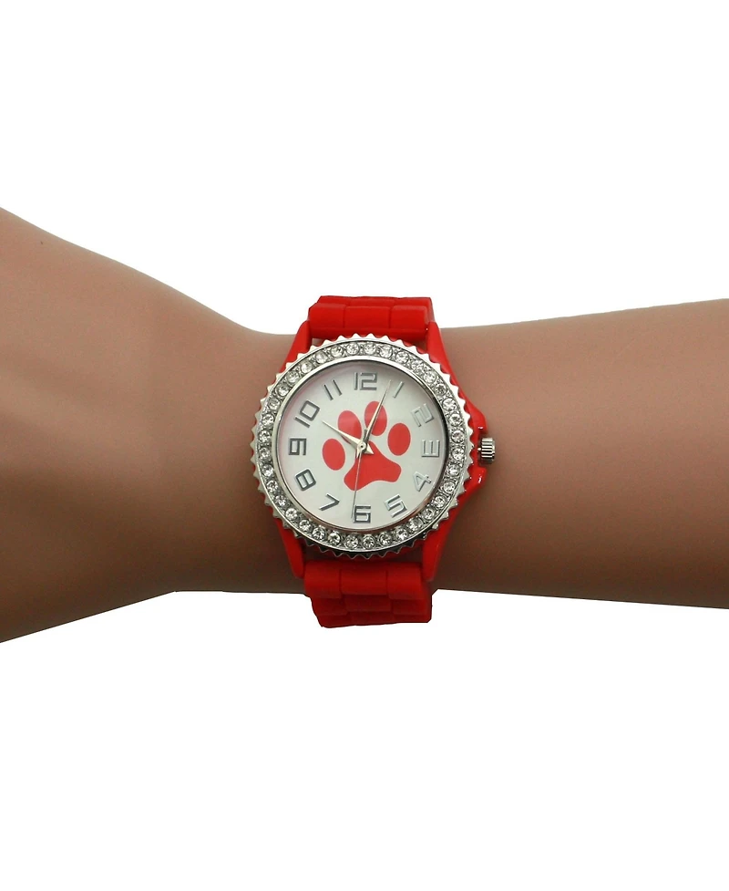 Olivia Pratt Red Every Day Silicone Paw and Rhinestones Colorful Women Watch