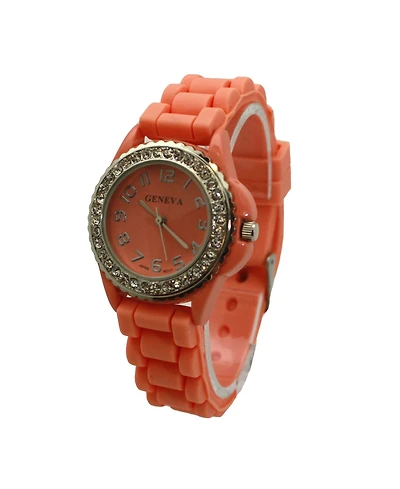 Olivia Pratt Coral Every Day Thin Band Silicone and Rhinestones Colorful Women Watch