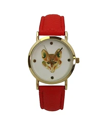 Red Fox Face Leather Strap Watch
