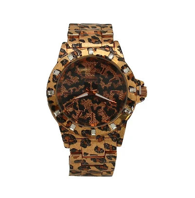 Rose Leopard Womens Animal Print Metal Watch