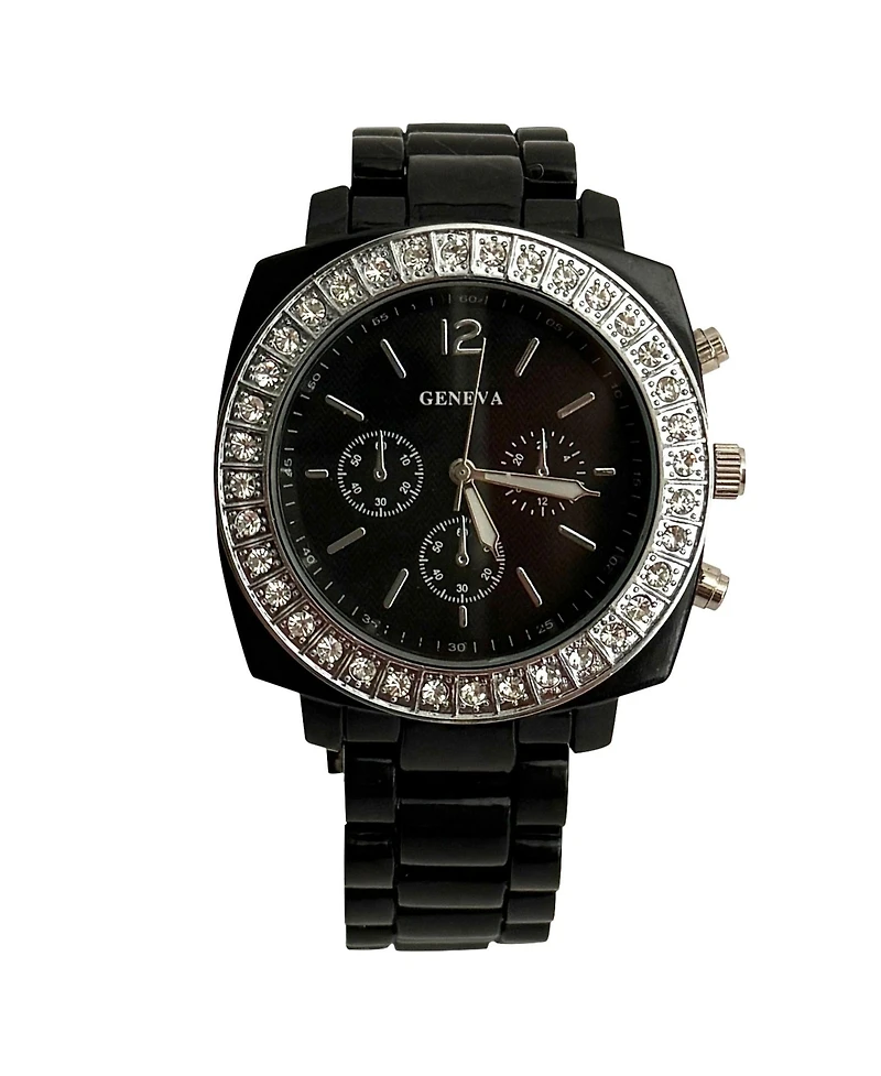Olivia Pratt Black and Rhinestones Big Face Women Watch