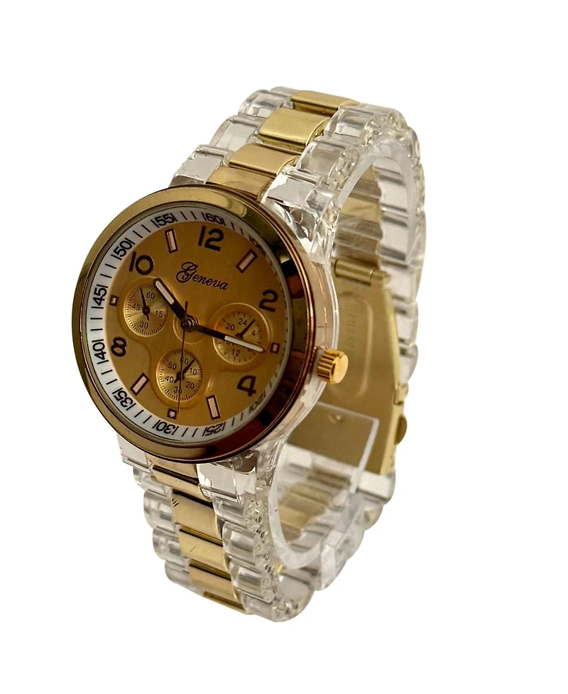 Olivia Pratt Gold Clear and Metallic Band Women Watch