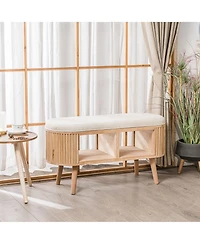 Nordlys - Beige Velvet and Wood Storage Bench Exotic Boho Entry