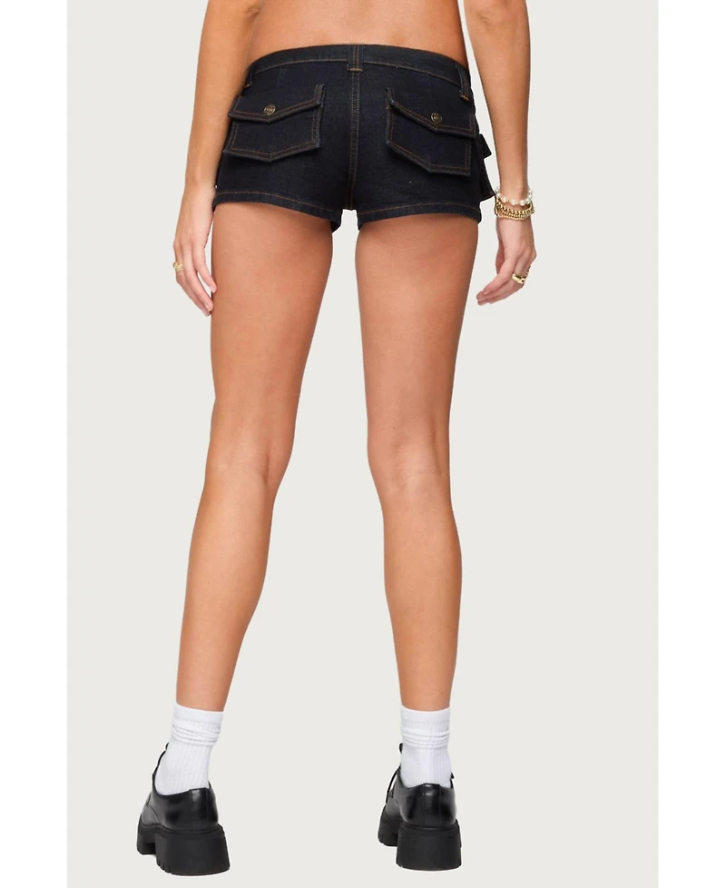 Edikted Womens Cavella Stretchy Denim Micro Shorts
