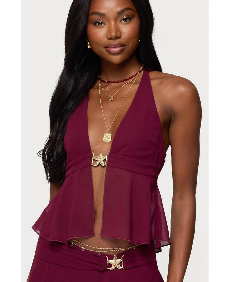 Edikted Women's Sea Star Chiffon Split Front Top