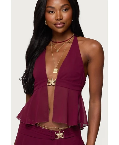 Edikted Women's Sea Star Chiffon Split Front Top