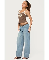 Edikted Women's Korie Barrel Leg Low Rise Jeans