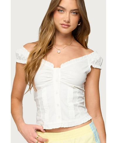 Edikted Women's Arlow Ruffle Button Up Top