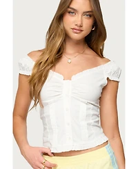 Edikted Women's Arlow Ruffle Button Up Top