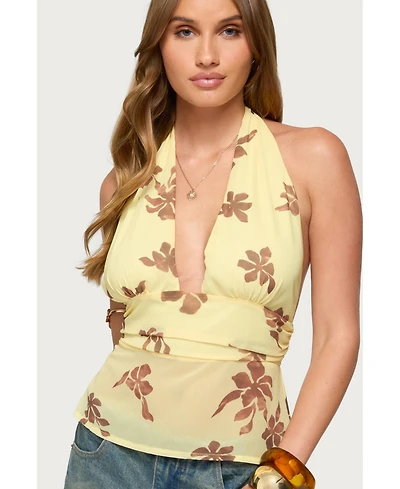 Edikted Women's Hannah Floral Chiffon Halter Top