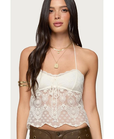 Edikted Women's Amarie Sheer Lace Halter Top
