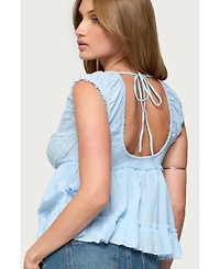 Edikted Womens Gizelle Cotton V Neck Babydoll Top