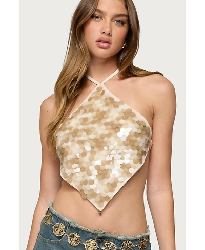 Edikted Women's Dixie Backless Sequin Triangle Top
