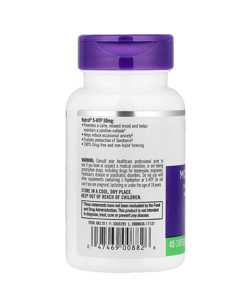 Natrol Mood & Stress 5-htp 50mg, Dietary Supplement Helps Support a Balanced Mood, 45