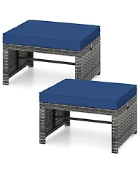 Gymax 2 Pieces Patio Pe Rattan Ottomans with Soft Zippered Cushions for Deck