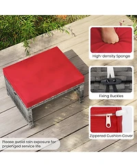 Gymax 2 Pieces Patio Pe Rattan Ottomans with Soft Zippered Cushions for Deck