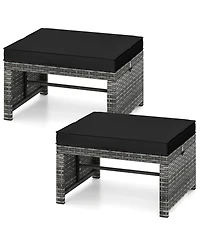 Gymax 2 Pieces Patio Pe Rattan Ottomans with Soft Zippered Cushions for Deck