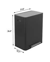 Rectangular Stainless-Steel-Made Matt Black Recycle Step-on Trash Can with Dual 30 liter + Compartments for Kitchen