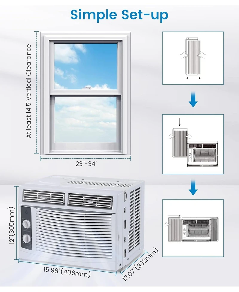 gaomon 5,000 Btu Window-Mounted Air Conditioner - Mechanical Controls, Temperature Control, Perfect for Small Bedrooms, Living Rooms, Home Offices