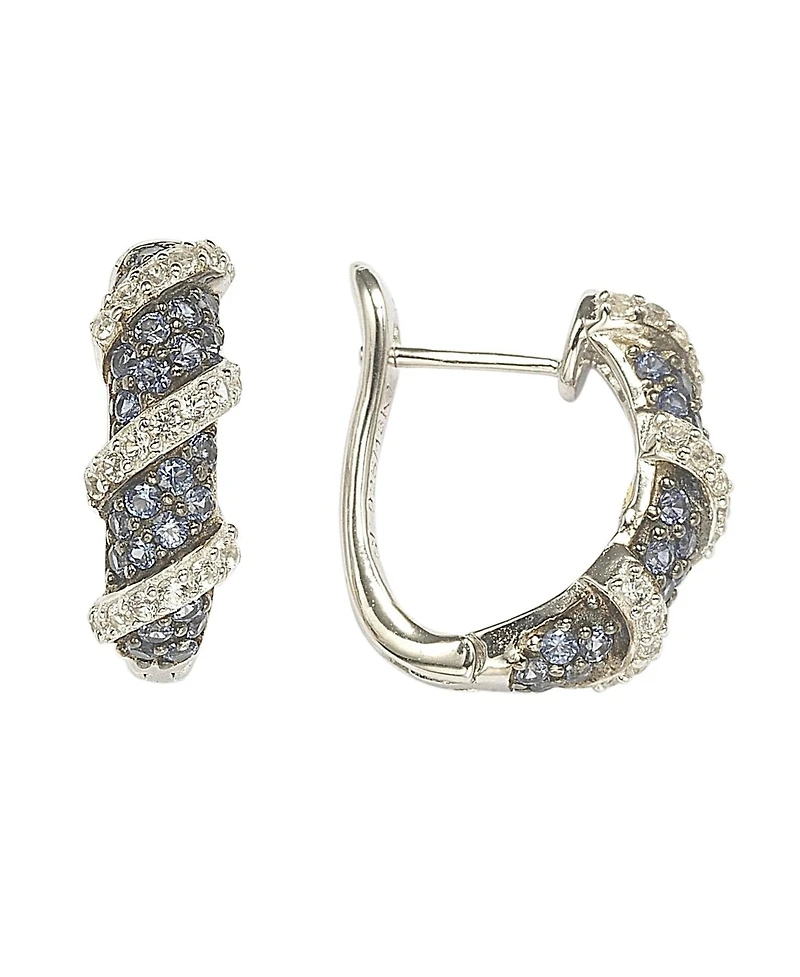Suzy Levian Sterling Silver Sapphire & Created White Wrapped Huggie Hoop Earrings