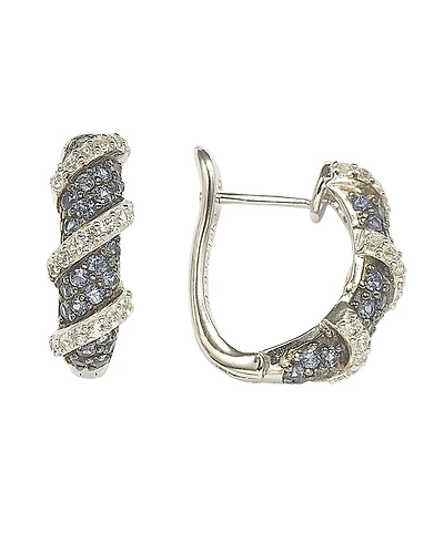 Suzy Levian Sterling Silver Sapphire & Created White Wrapped Huggie Hoop Earrings