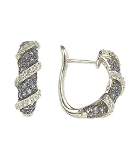 Suzy Levian Sterling Silver Sapphire & Created White Wrapped Huggie Hoop Earrings