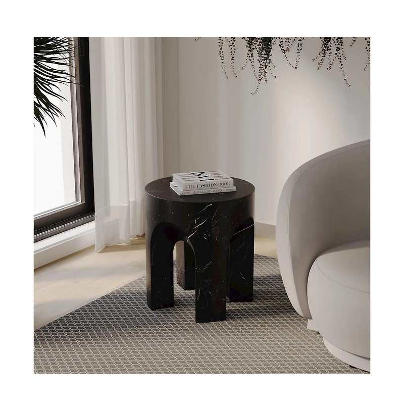 LeisureMod Crus Collection Fiberglass Outdoor Side Table Marbleized Black