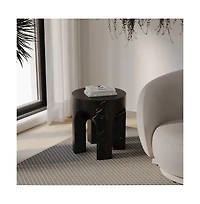 LeisureMod Crus Collection Fiberglass Outdoor Side Table Marbleized Black