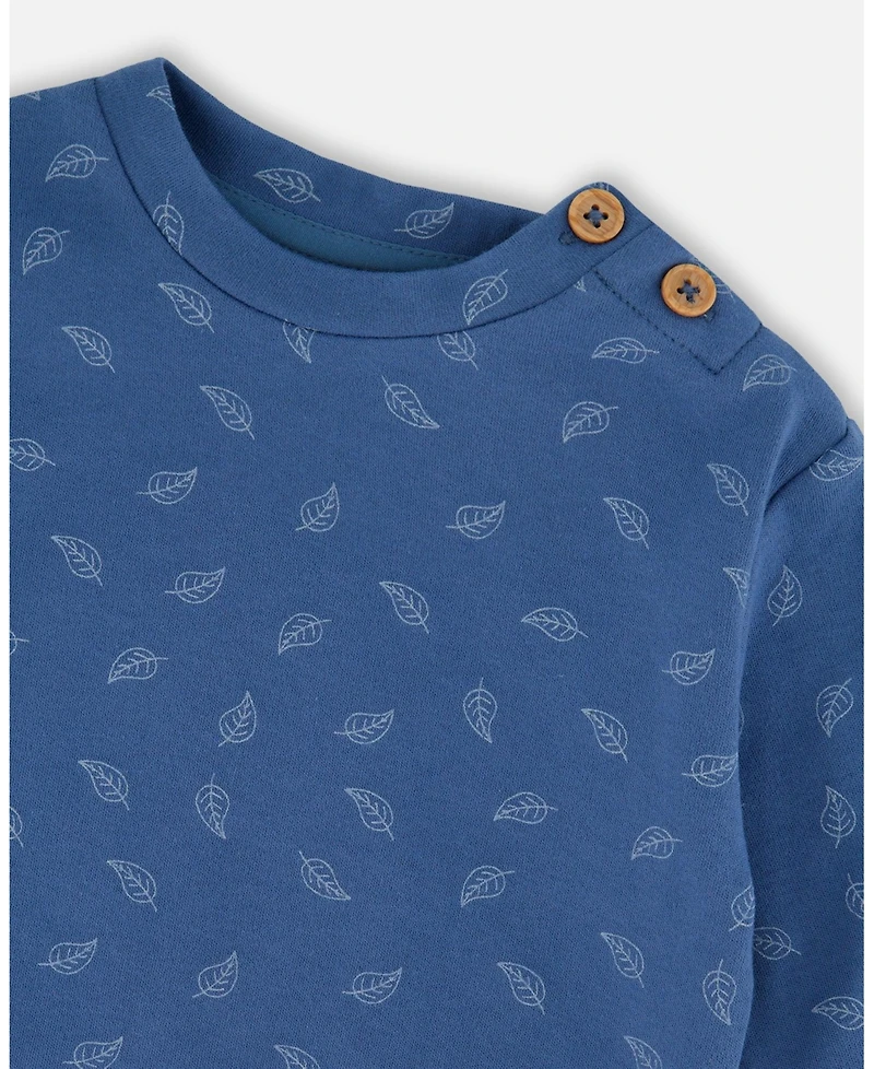 Deux par Baby Boy Cotton Pant and Top Set Blue Leaf Print