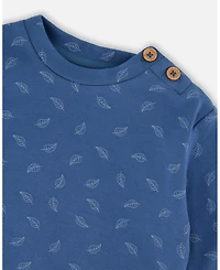 Deux par Baby Boy Cotton Pant and Top Set Blue Leaf Print