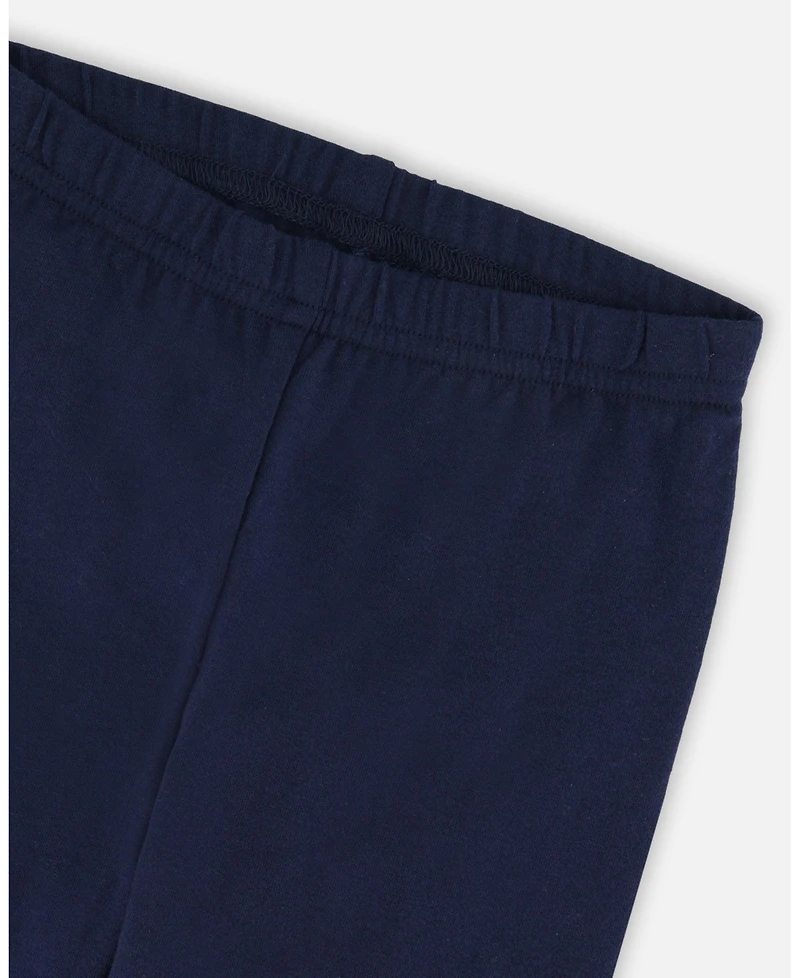 Deux par Girl Cotton Jersey Leggings Dark Blue with Cats - Toddler|Child