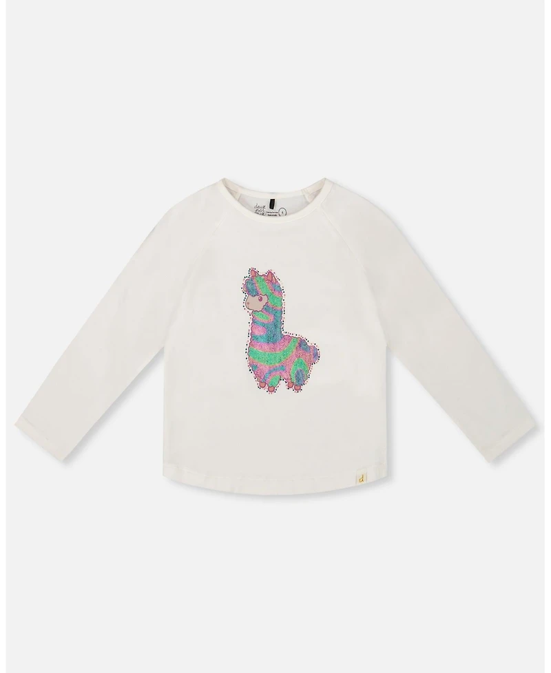 Deux par Girl Cotton T-Shirt Off White with Llama