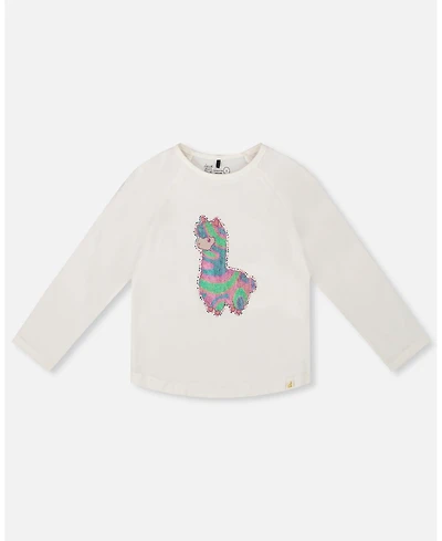 Deux par Girl Cotton T-Shirt Off White with Llama