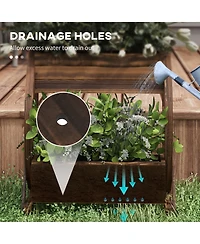 Outsunny Wooden Wagon Planter Box, Decorative 2-Tier Raised Garden Bed